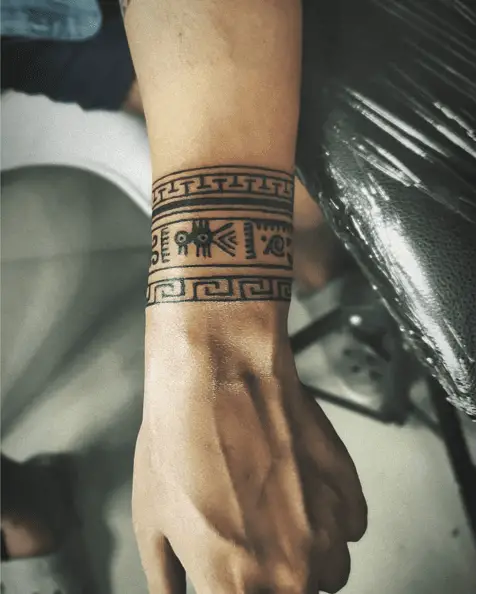 Black Aztec Pattern Wrist Tattoo