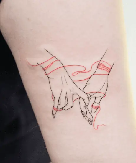 Thin Line Red Thread of Marriage Tattoo 
