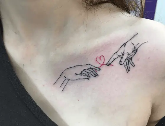 Heart Shaped Red Thread of Fate Collarbone Tattoo