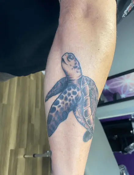 Black and Grey Dotted Sea Turtle Tattoo