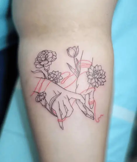 The Red Thread of Fate Floral Tattoo Piece