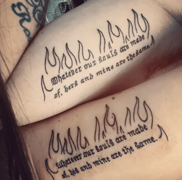 Soulmate Phrase with Flames Tattoo