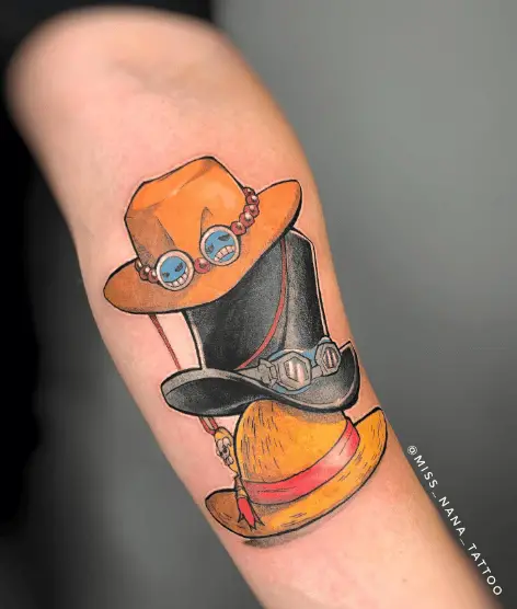 Luffy, Ace and Sabo Hats Colored Tattoo