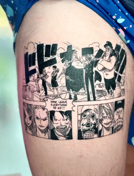 One Piece Anime Series Themed Thigh Tattoo