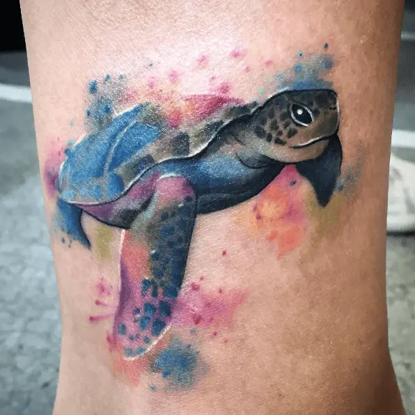 Watercolor Sea Turtle Tattoo
