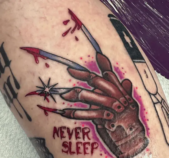 Freddy Krueger Glove with Blood Spotted Knives Tattoo
