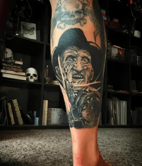 Portrait Style Freddy Krueger Calf Tattoo