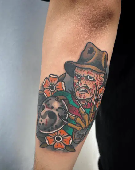 Freddy Krueger with Halloween Mask Tattoo