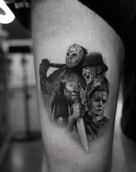 Jason, Freddy Krueger, Michael Myers Thigh Tattoo
