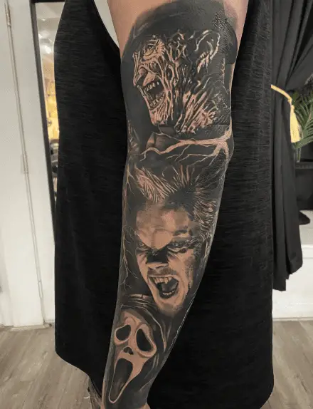 Freddy Krueger Horror Sleeve Tattoo Piece
