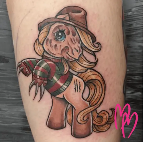 Freddy Krueger and My Little Ponies Mashup Tattoo
