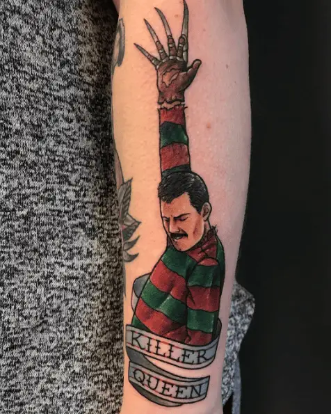 Killer Queen and Freddy Krueger Combination Tattoo