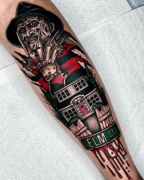 Freddy Krueger and the Nightmare on Elm Street Scenery Tattoo