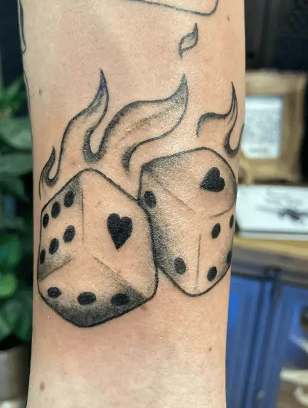 Flaming Double Dice with Heart Print Tattoo
