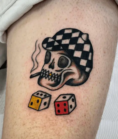 Gambling Skull Face Dice Tattoo