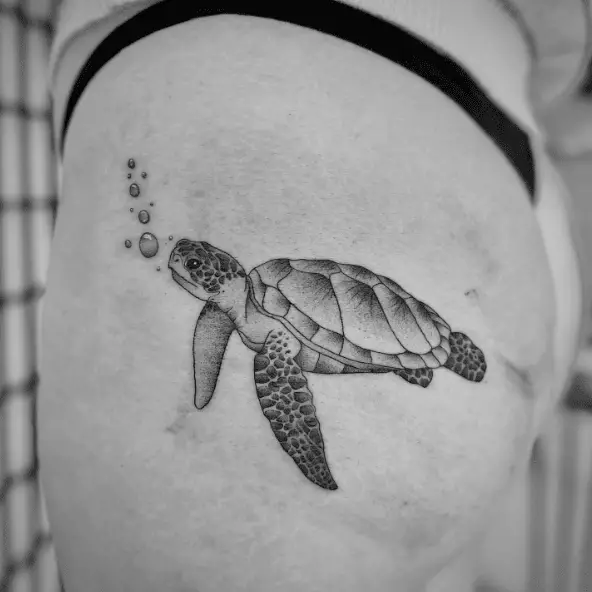 Sea Turtle with Bubbles Tattoo