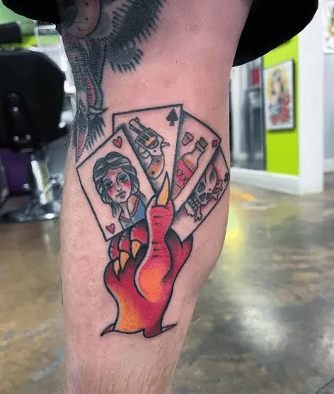 Devil Hands Holding Gambling Cards Tattoo
