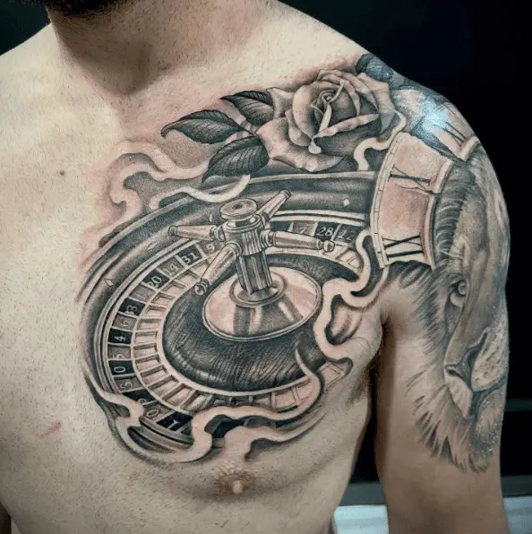 Roulette Gambling Chest Tattoo