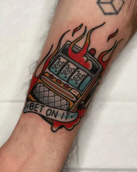 Burning Slot Machine Colored Tattoo