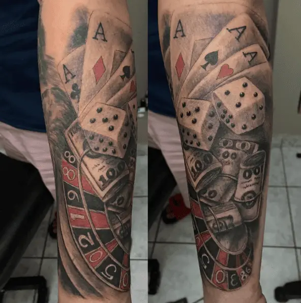 Ace Cards, Dice, with Money Notes Gambling Tattoo