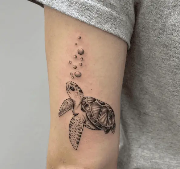 Swimming Turtle with Bubbles Tattoo