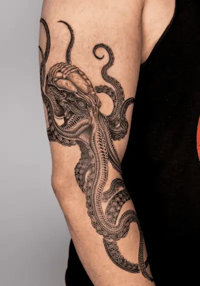 Patterned Kraken Arm Sleeve Tattoo