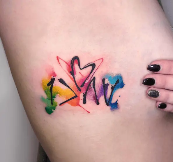 I With a Greater and Lesser Sign with Heart Watercolor Tattoo