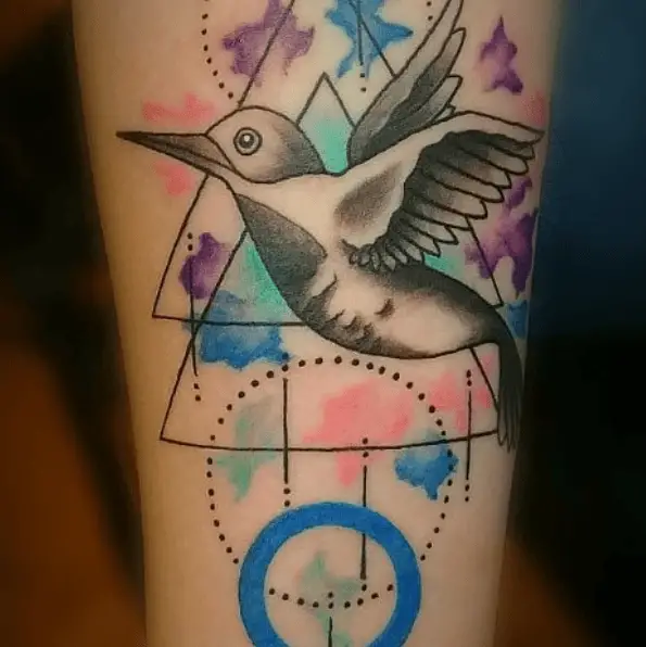 Hummingbird Diabetic Tattoo with Geometric Shapes 