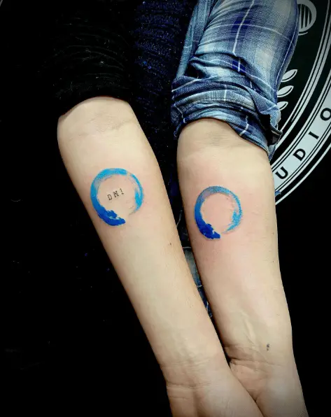 Watercolor Style Blue Circle Matching Tattoo 