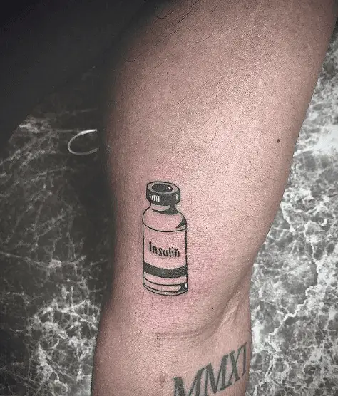 Black and White Tiny Insulin Bottle Arm Tattoo