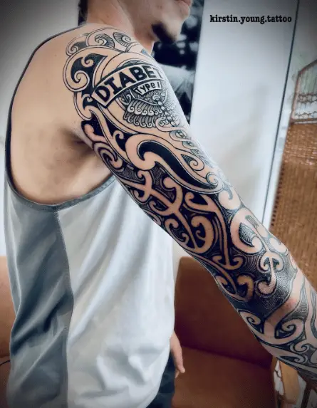 Polynesian Design Combined Diabetic Type 1 Arm Tattoo