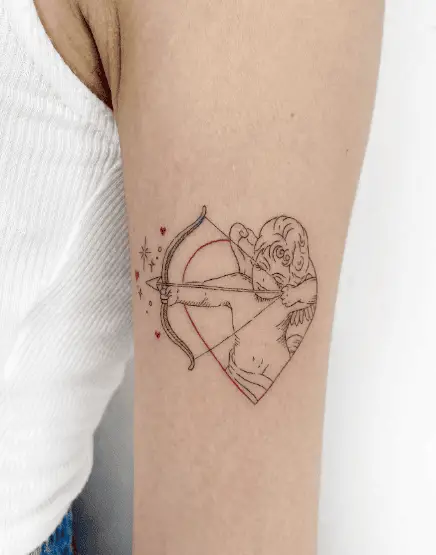 Cupid in Heart Arm Tattoo