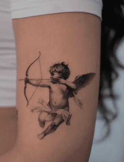 Portrait Style Baby Cupid Arm Tattoo