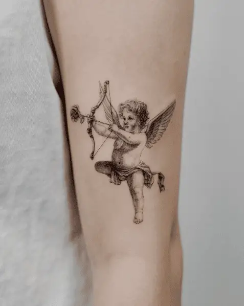 Sketch Style Baby Cupid Tattoo 