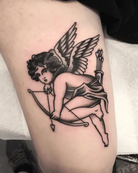 Greyscale Traditional Cupid Tattoo