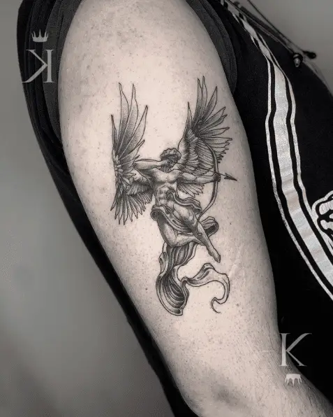 Wide Wings Blindfolded Cupid Tattoo