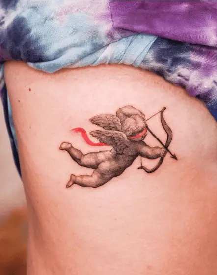 Red Cloth Blindfolded Child Cupid Tattoo