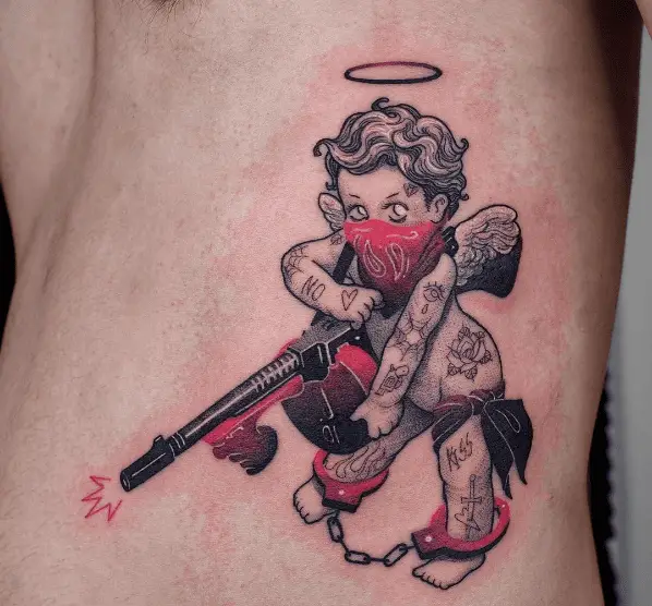 Cupid with Leg Cuffs and Gun Tattoo