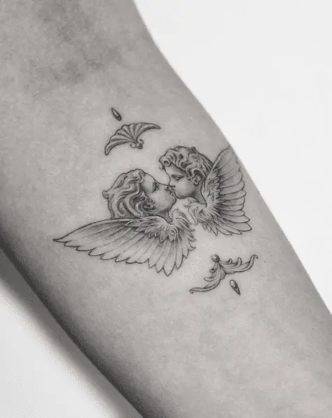 Romantic Cupid and Psyche Tattoo with Angel Wings