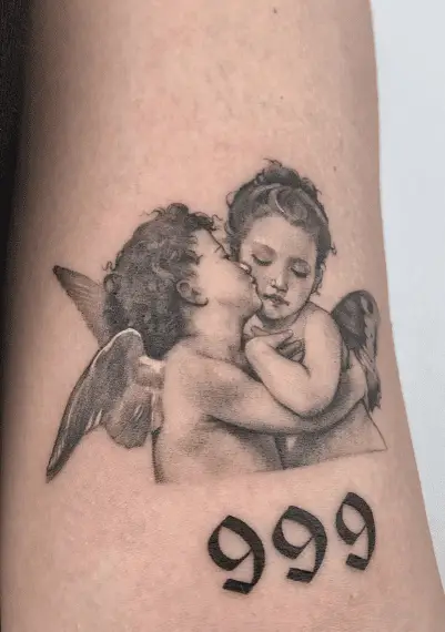 Cupid and Psyche Sketch Style Tattoo