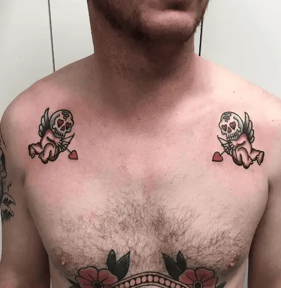 Two Skull Cupid Shoulder Tattoo Piece