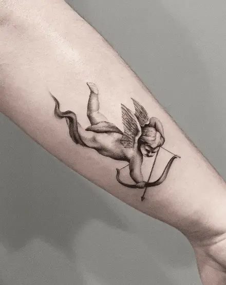 Greyscale Forearm Cupid Tattoo
