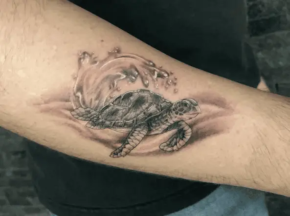 Sea Turtle with Big Waves Tattoo
