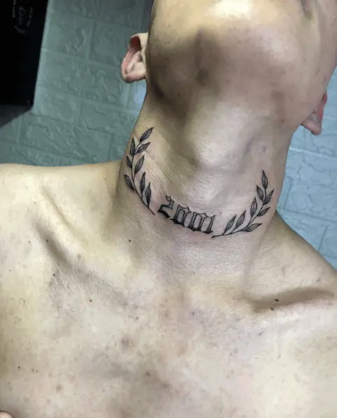 Leaves and 2001 Neck Tattoo