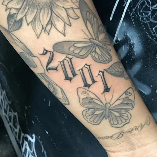 Butterflies with 2001 Year Tattoo