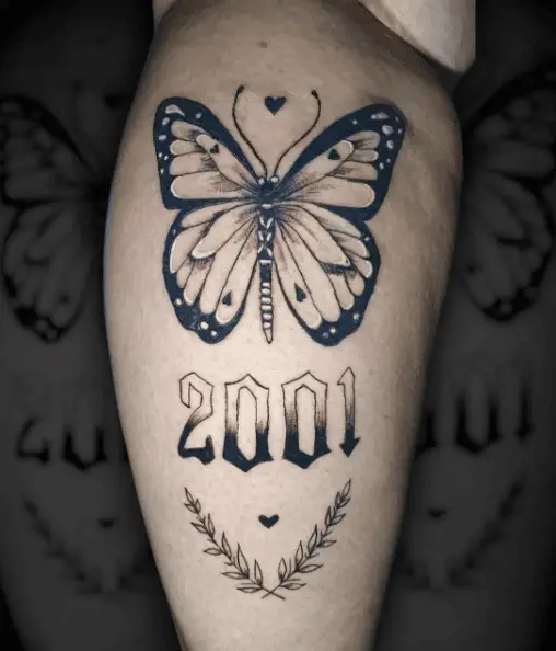 Butterfly, Bay Laurel and 2001 Year Tattoo