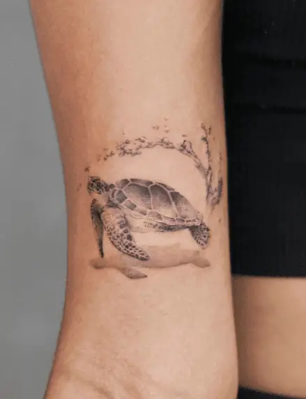 Swimming Turtle with Shadow Tattoo