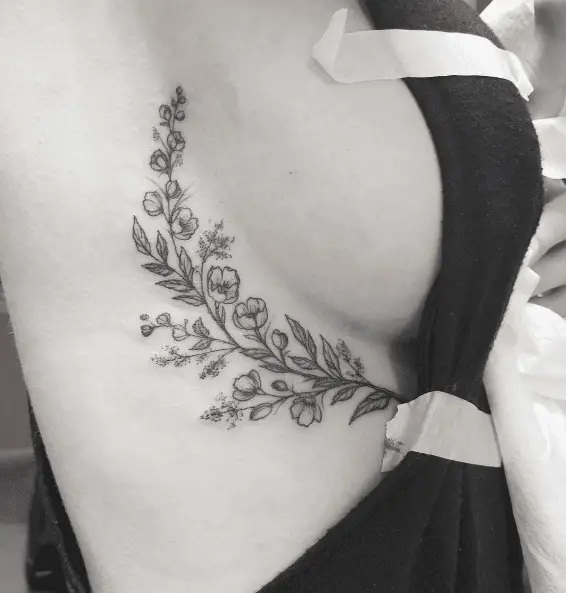 Flower Bunch Side Boob Tattoo