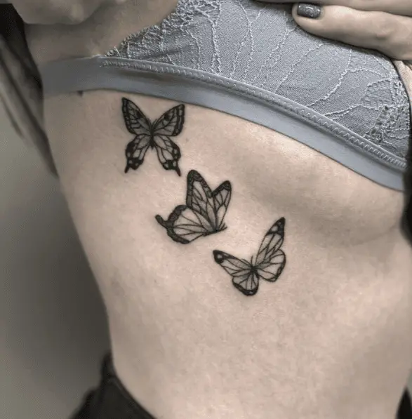 Triple Butterflies Side Boob Tattoo