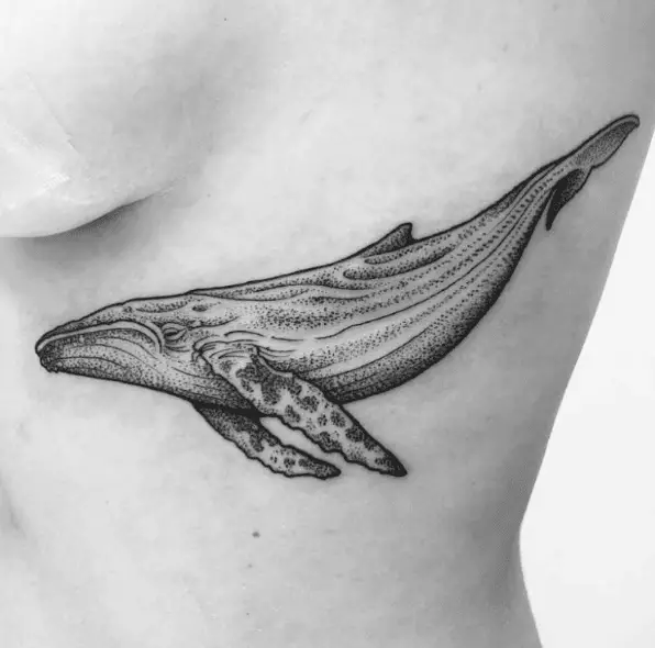 Patterned Whale Side Boob Tattoo